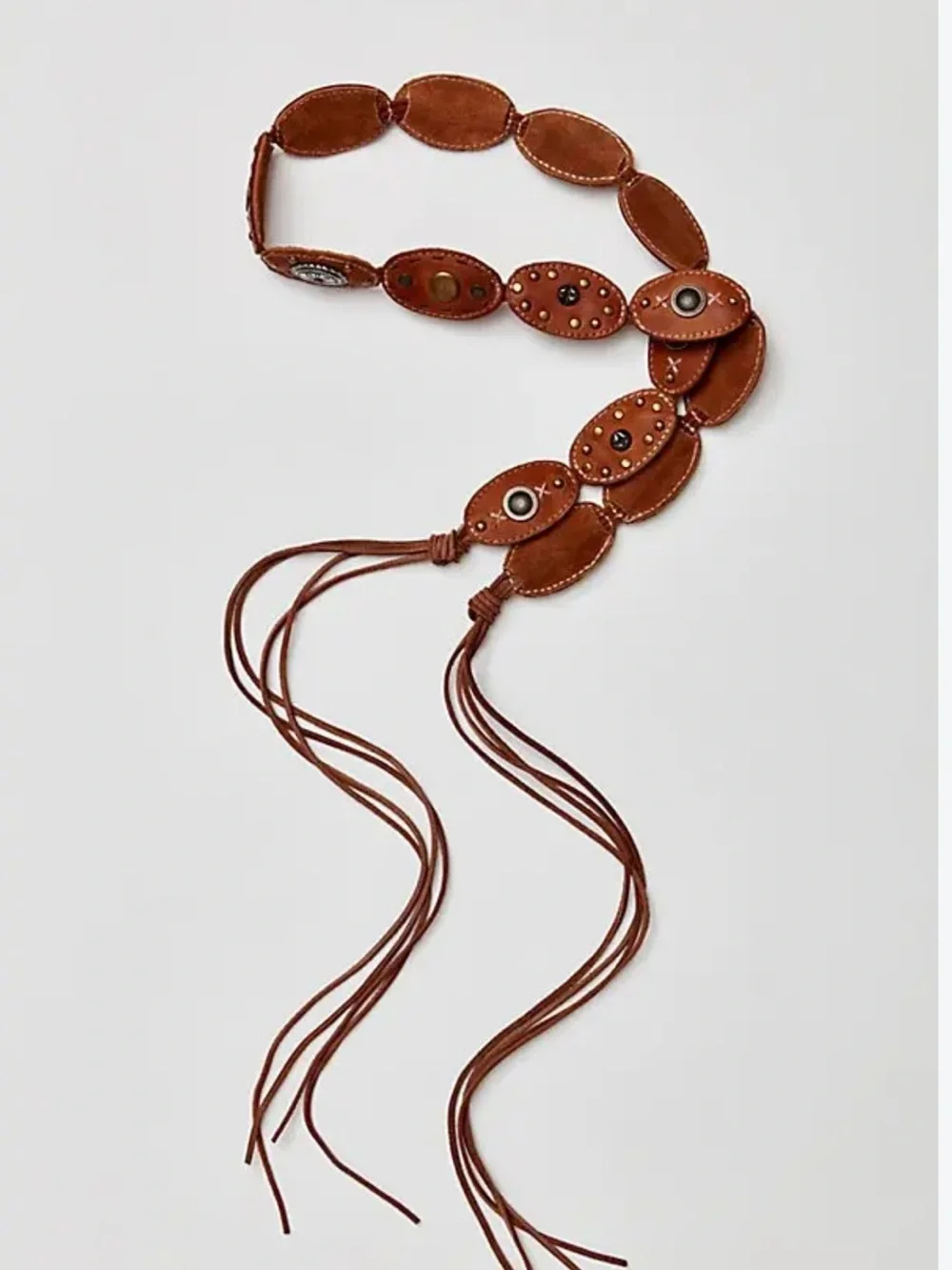 Free People Brown Leather Wrap Belt with Oval Stud Accents